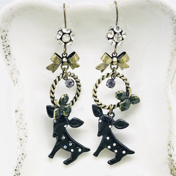 Betsey Johnson Jewelry - SOLD Betsey Johnson Earrings Dark Forest Deer Black and Brass Gift